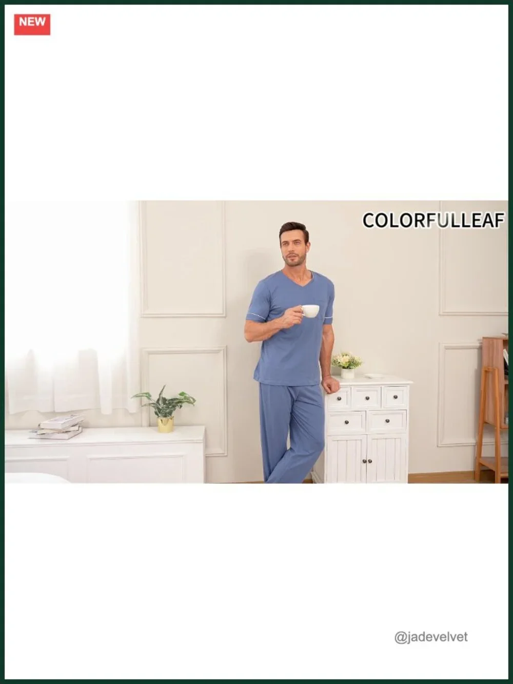 Men's Cotton Pajama Set Short Sleeve Sleepwear with Pockets Soft Lightweight